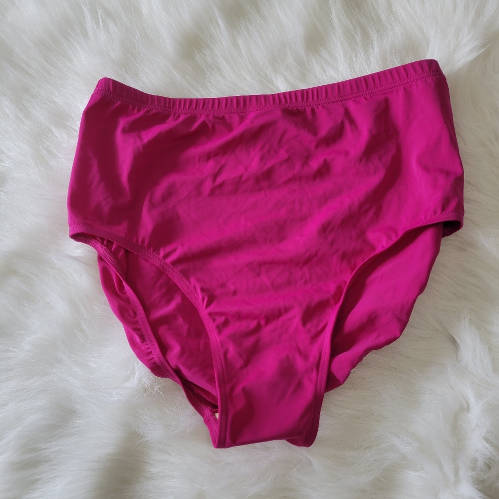 Fit 4 U Fit 4 UR Tummy High Waist Bikini Bottom 16W NWT Bright Barbie Pink